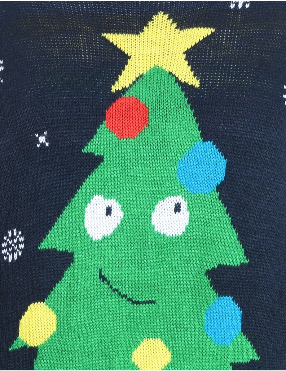 Christmas Tree Design Navy Knit Jumper - XL
