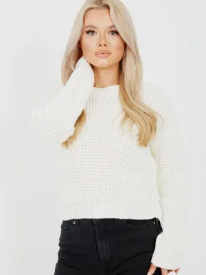 Cliona Fisherman Knitted Cropped Jumper In Cream