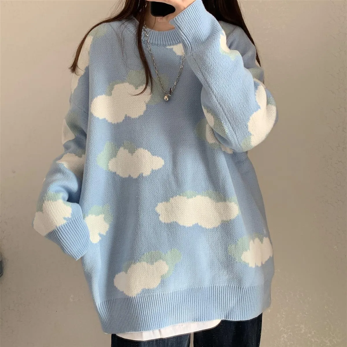 Cloud Pattern Women's Sweater: Sleeved or Sleeveless, size to fit or go big and baggy