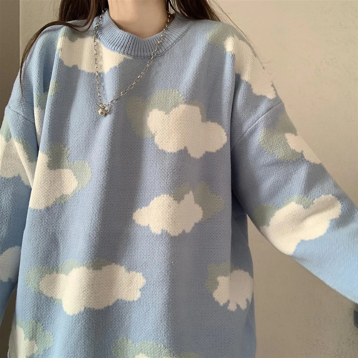 Cloud Pattern Women's Sweater: Sleeved or Sleeveless, size to fit or go big and baggy