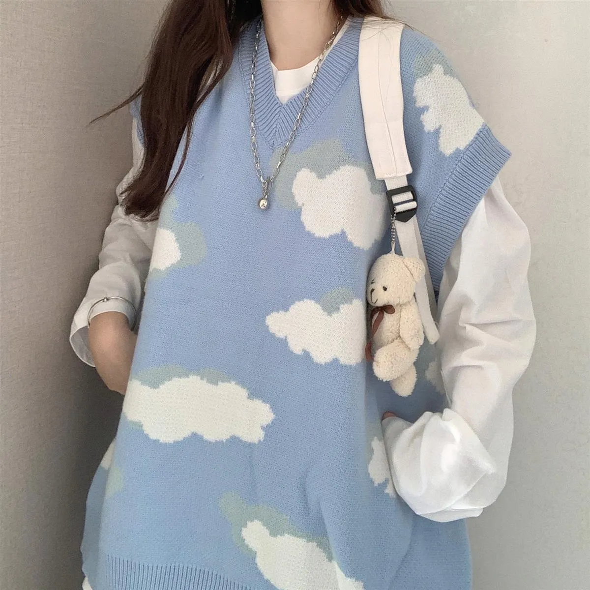Cloud Pattern Women's Sweater: Sleeved or Sleeveless, size to fit or go big and baggy