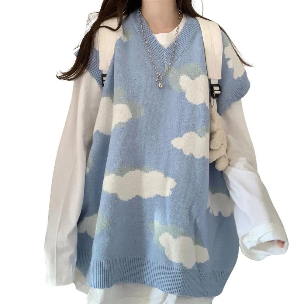 Cloud Pattern Women's Sweater: Sleeved or Sleeveless, size to fit or go big and baggy