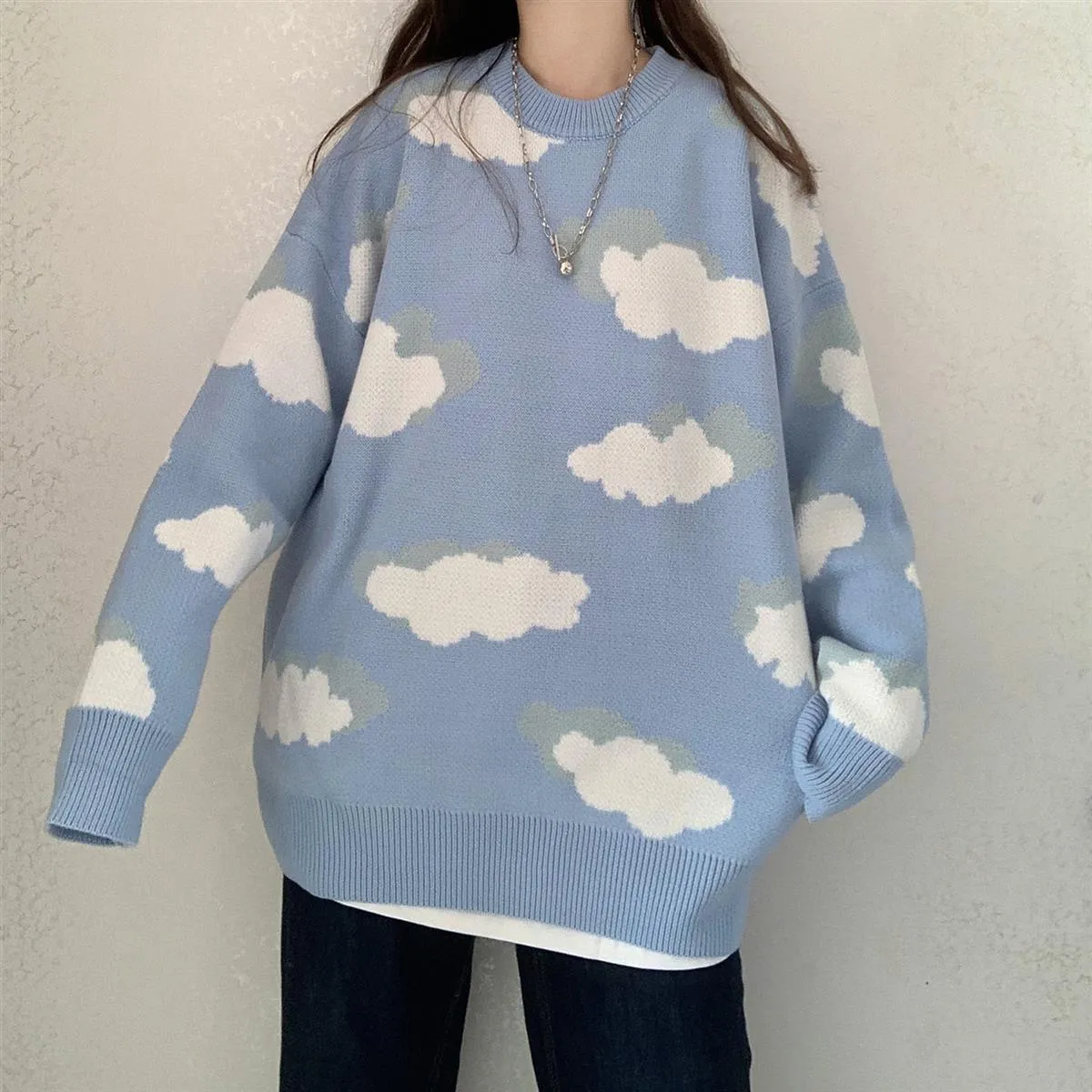 Cloud Pattern Women's Sweater: Sleeved or Sleeveless, size to fit or go big and baggy