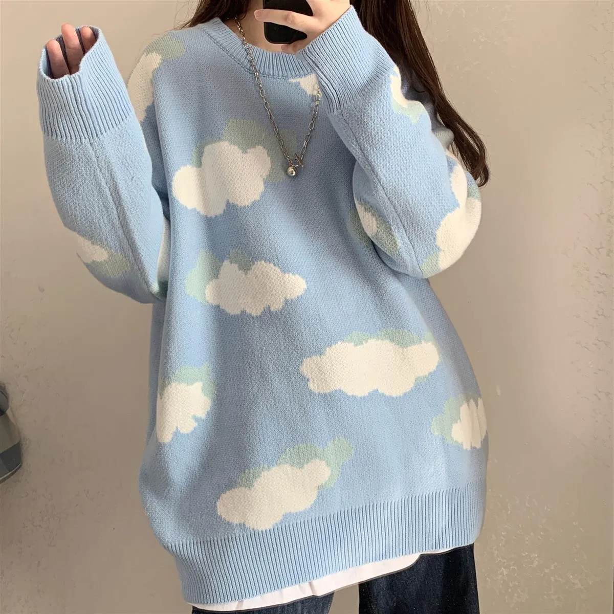 Cloud Pattern Women's Sweater: Sleeved or Sleeveless, size to fit or go big and baggy