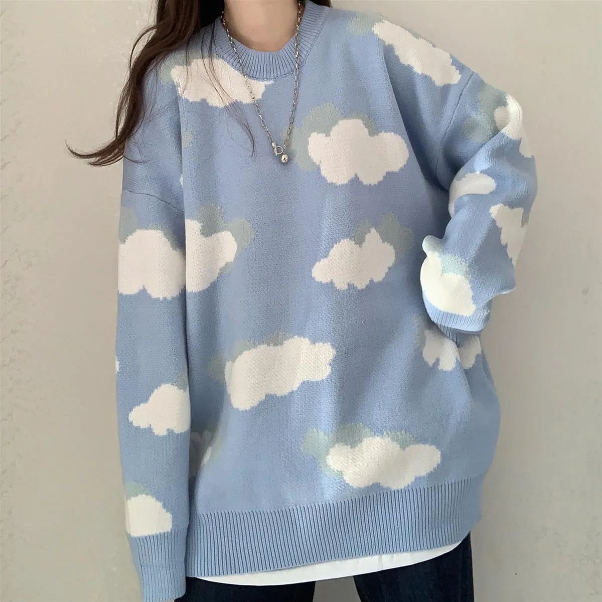 Cloud Pattern Women's Sweater: Sleeved or Sleeveless, size to fit or go big and baggy