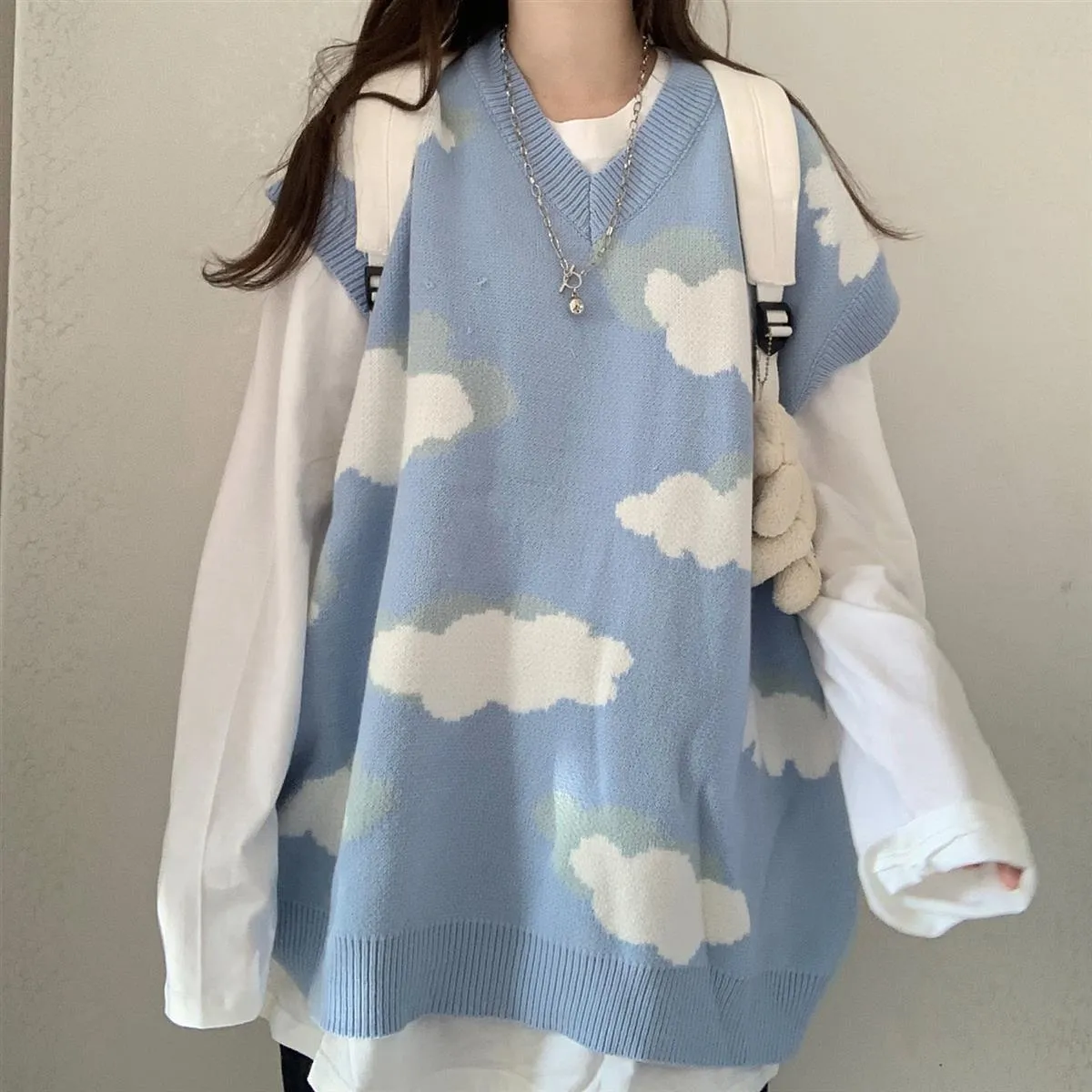 Cloud Pattern Women's Sweater: Sleeved or Sleeveless, size to fit or go big and baggy