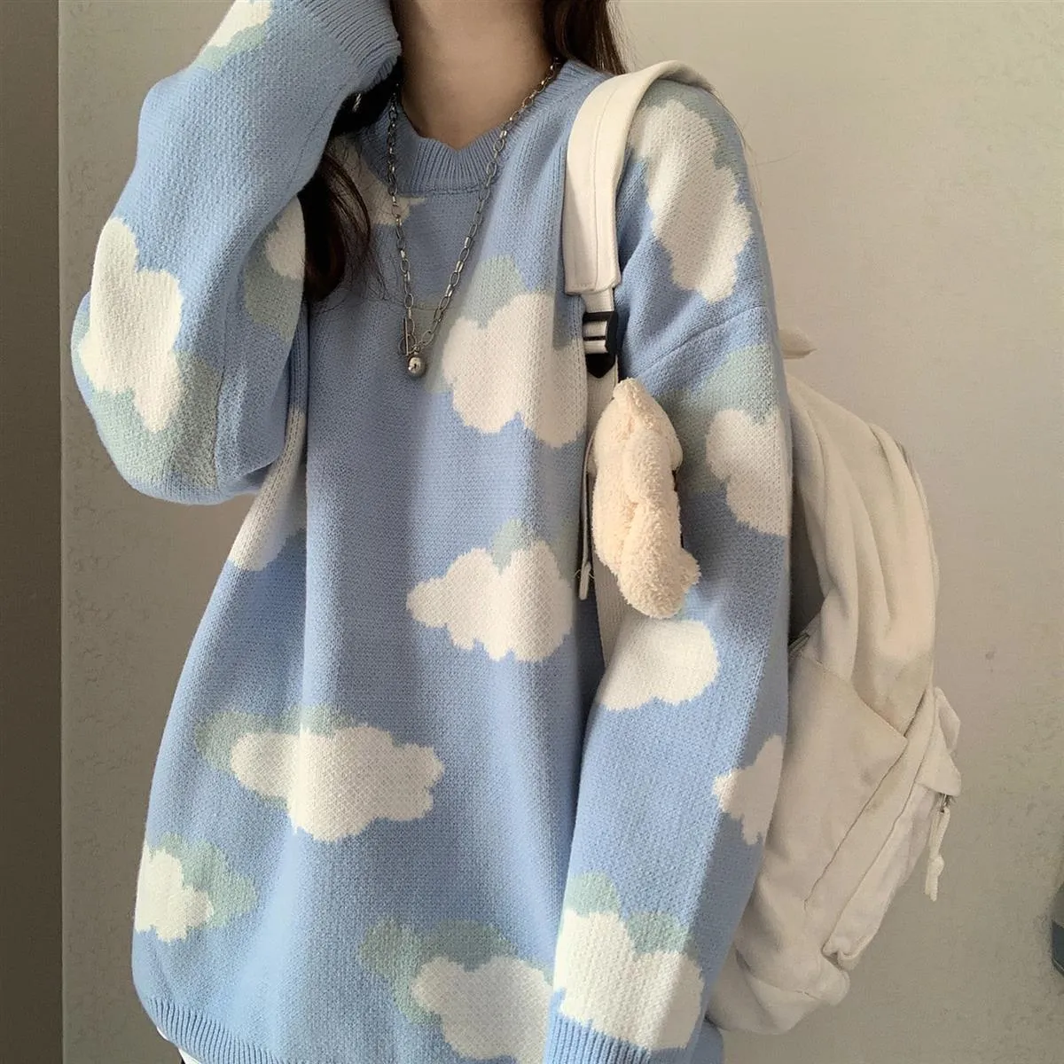 Cloud Pattern Women's Sweater: Sleeved or Sleeveless, size to fit or go big and baggy