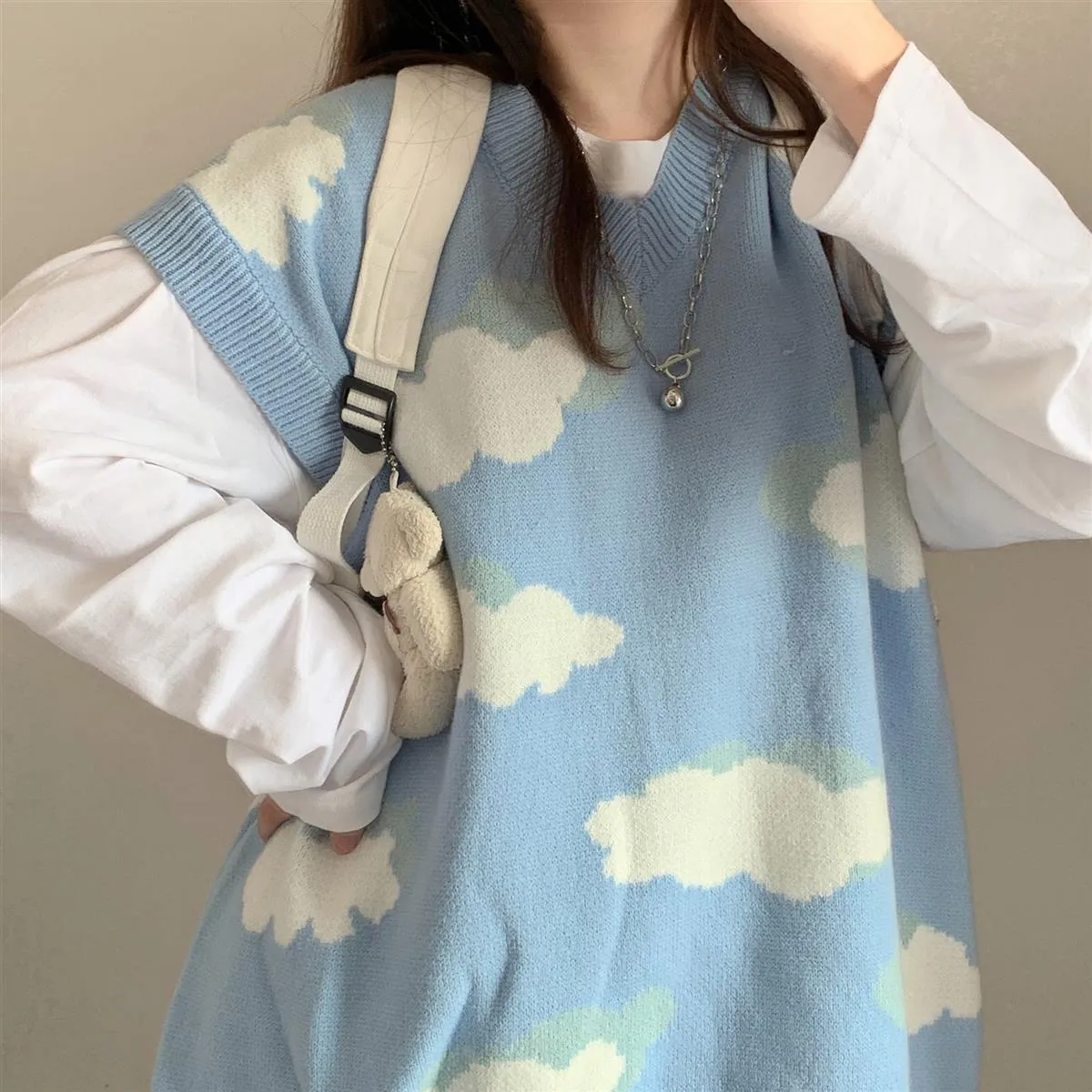 Cloud Pattern Women's Sweater: Sleeved or Sleeveless, size to fit or go big and baggy