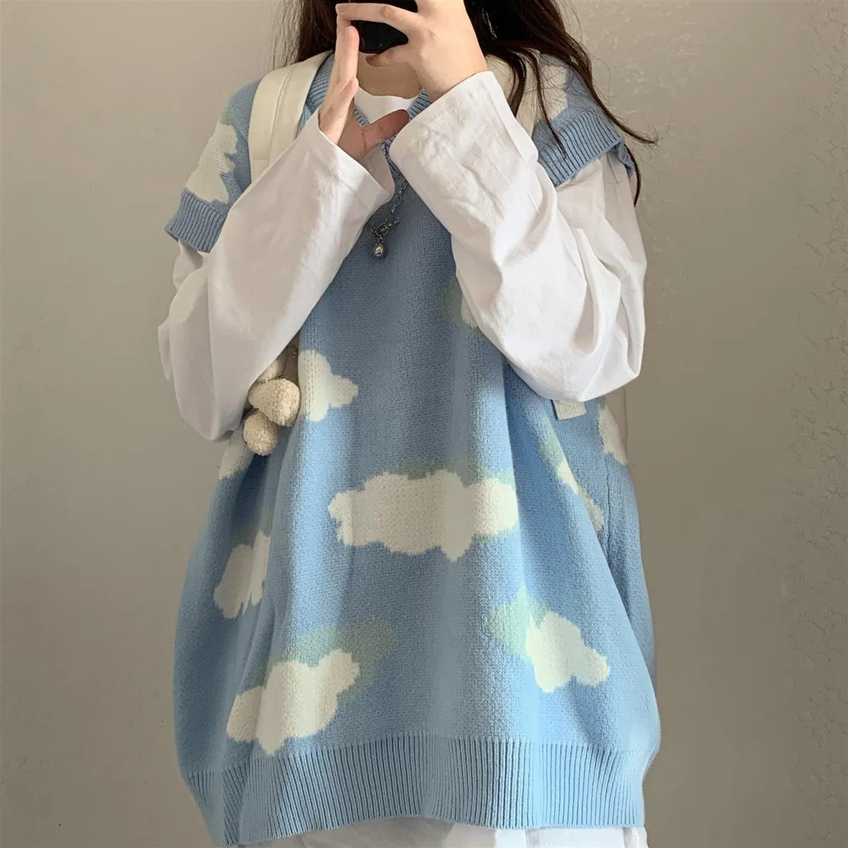 Cloud Pattern Women's Sweater: Sleeved or Sleeveless, size to fit or go big and baggy