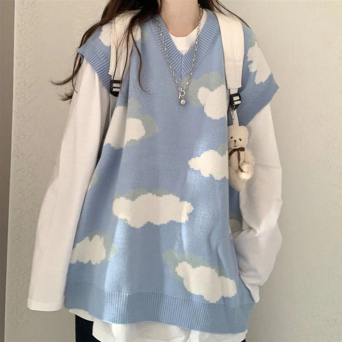 Cloud Pattern Women's Sweater: Sleeved or Sleeveless, size to fit or go big and baggy