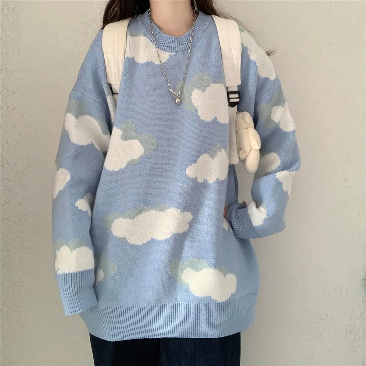 Cloud Pattern Women's Sweater: Sleeved or Sleeveless, size to fit or go big and baggy