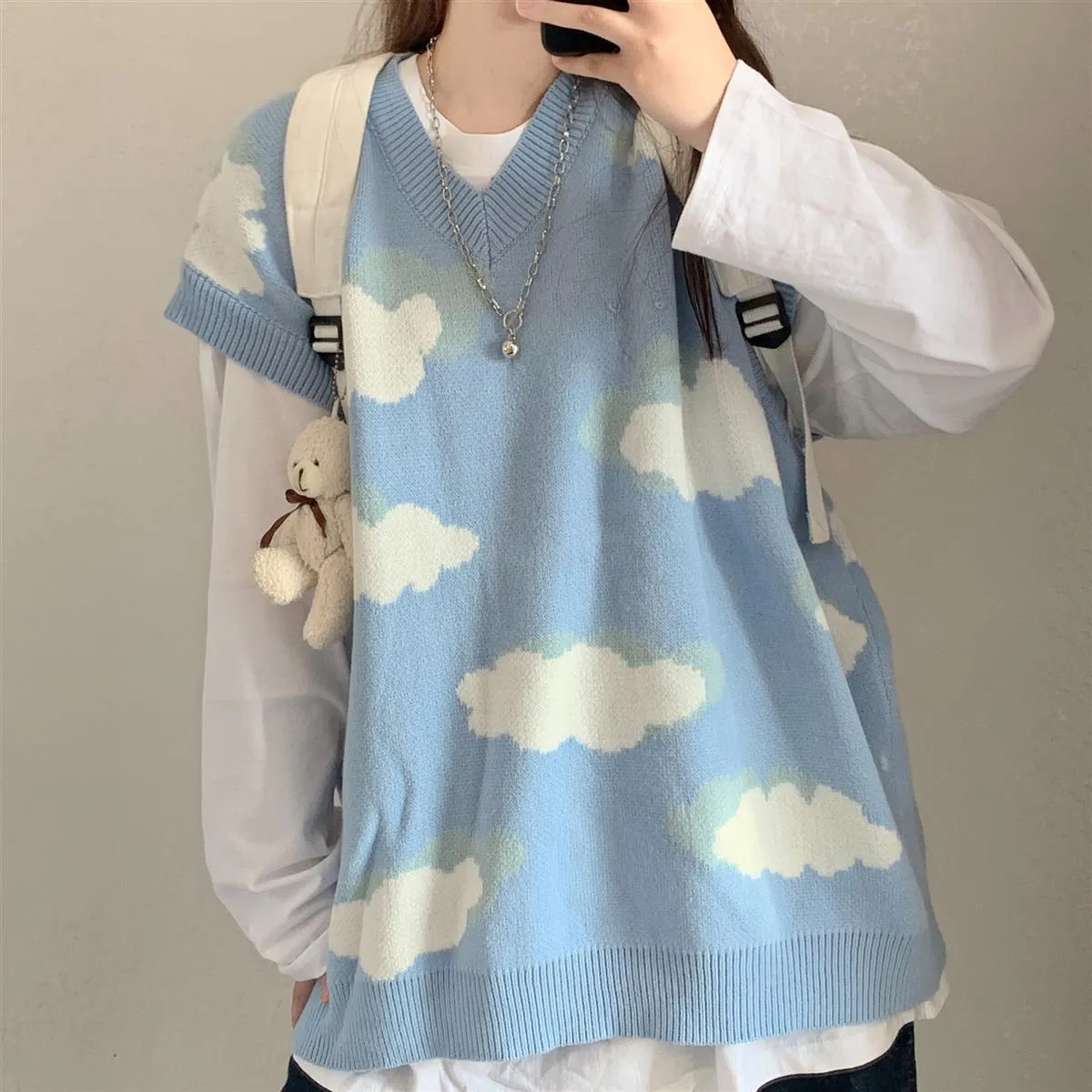 Cloud Pattern Women's Sweater: Sleeved or Sleeveless, size to fit or go big and baggy