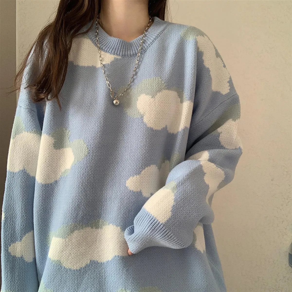 Cloud Pattern Women's Sweater: Sleeved or Sleeveless, size to fit or go big and baggy