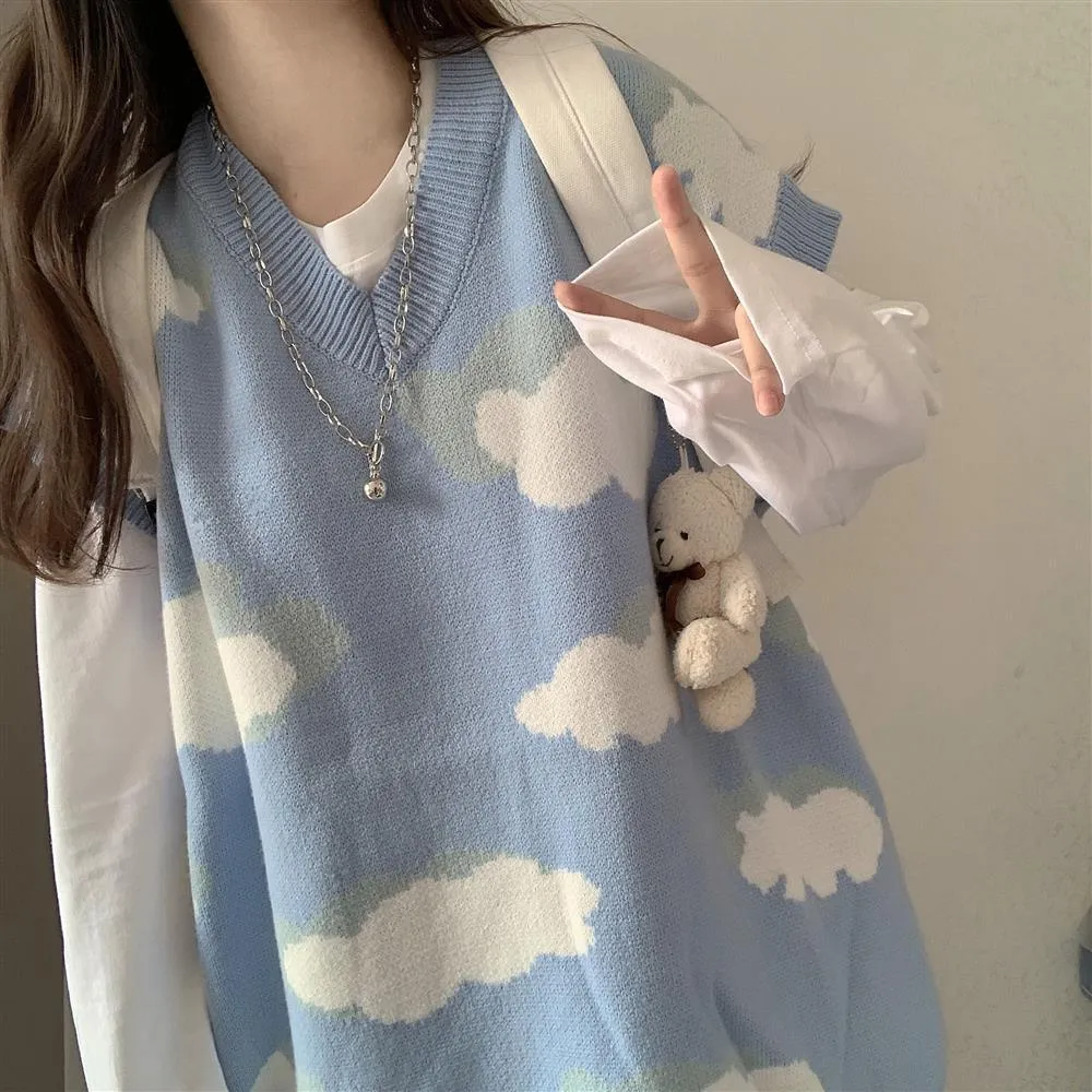 Cloud Pattern Women's Sweater: Sleeved or Sleeveless, size to fit or go big and baggy