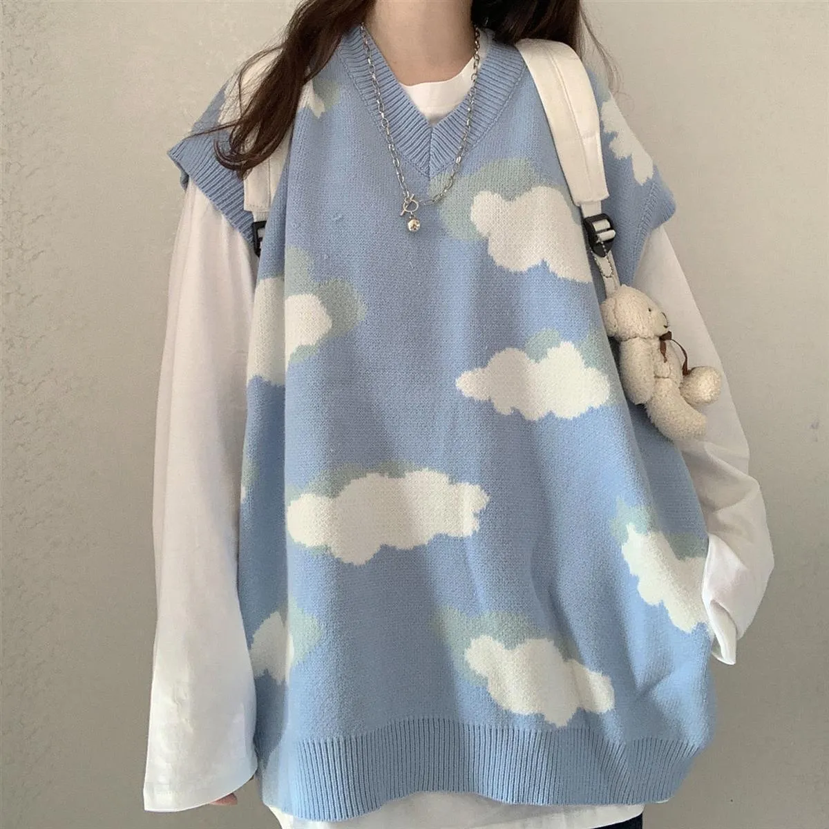 Cloud Pattern Women's Sweater: Sleeved or Sleeveless, size to fit or go big and baggy