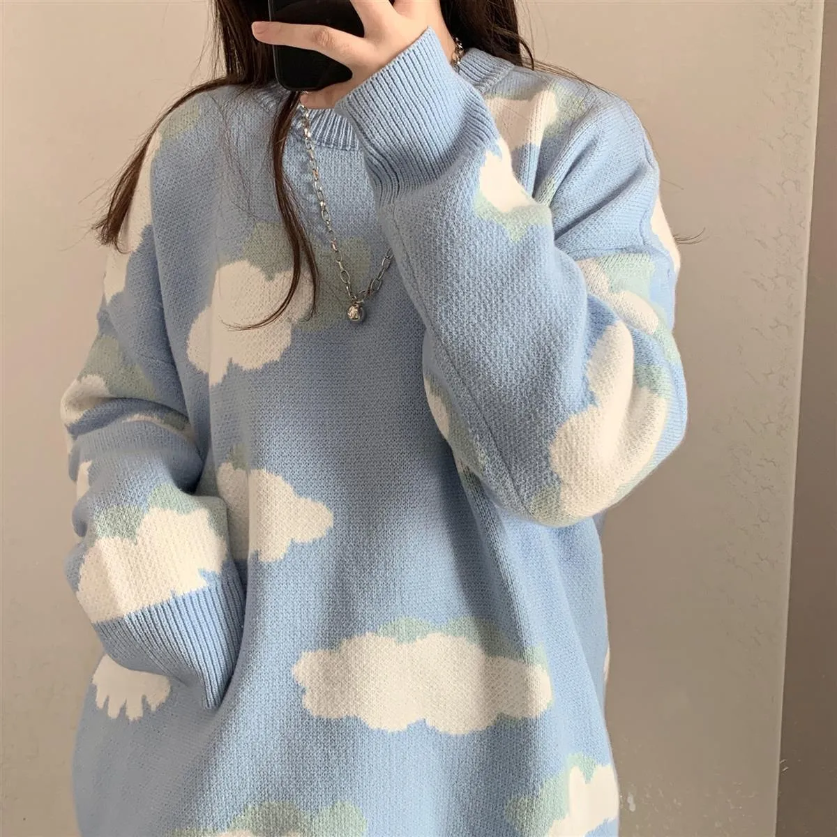 Cloud Pattern Women's Sweater: Sleeved or Sleeveless, size to fit or go big and baggy