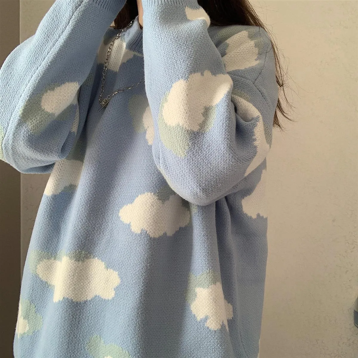 Cloud Pattern Women's Sweater: Sleeved or Sleeveless, size to fit or go big and baggy