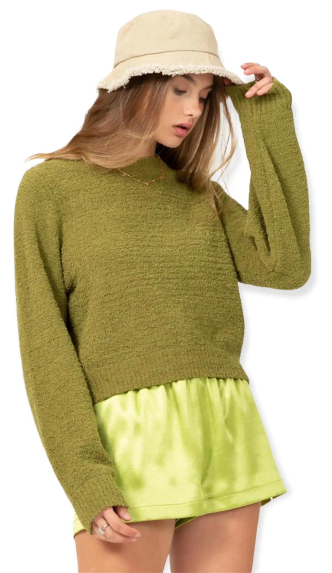 Coziest Cropped sweater- Olive