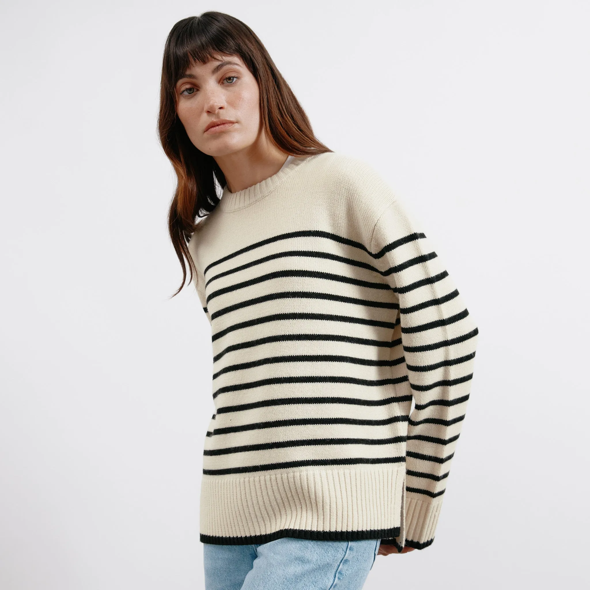 Cream Stripe Crew Jumper