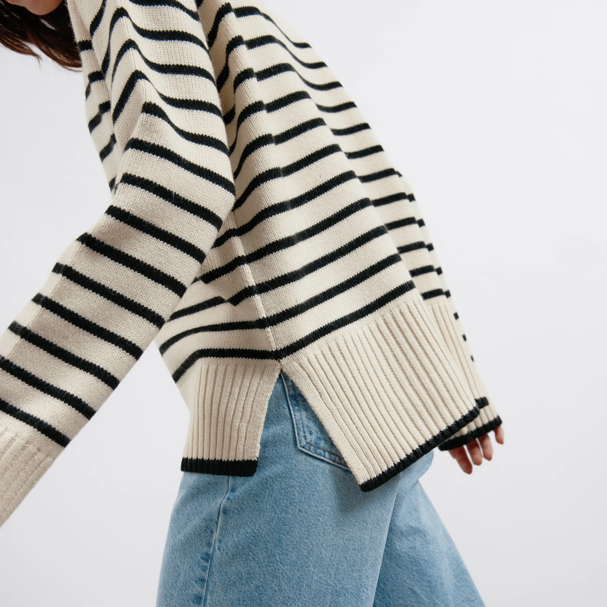 Cream Stripe Crew Jumper