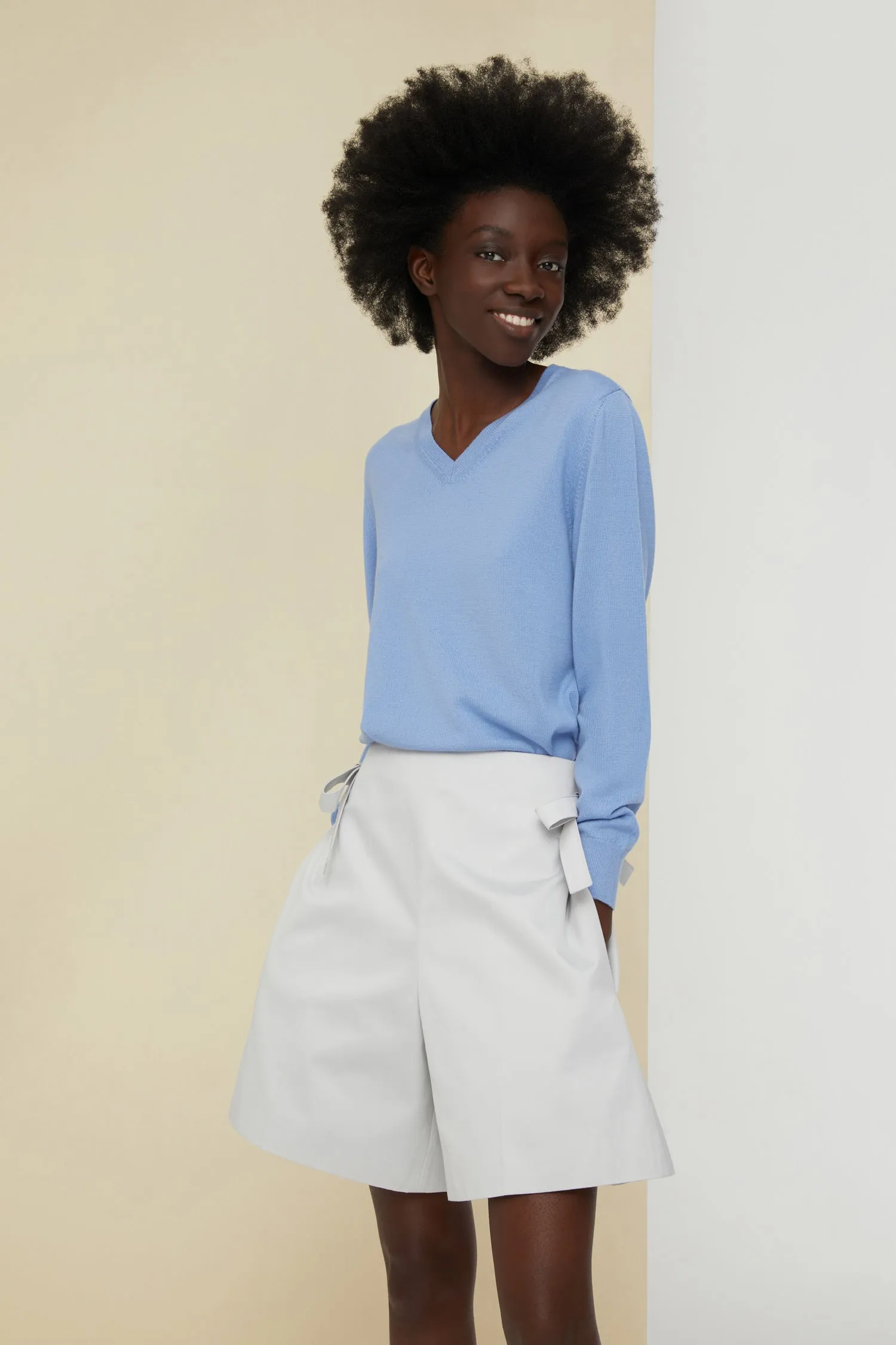 Crochet collar fine wool jumper