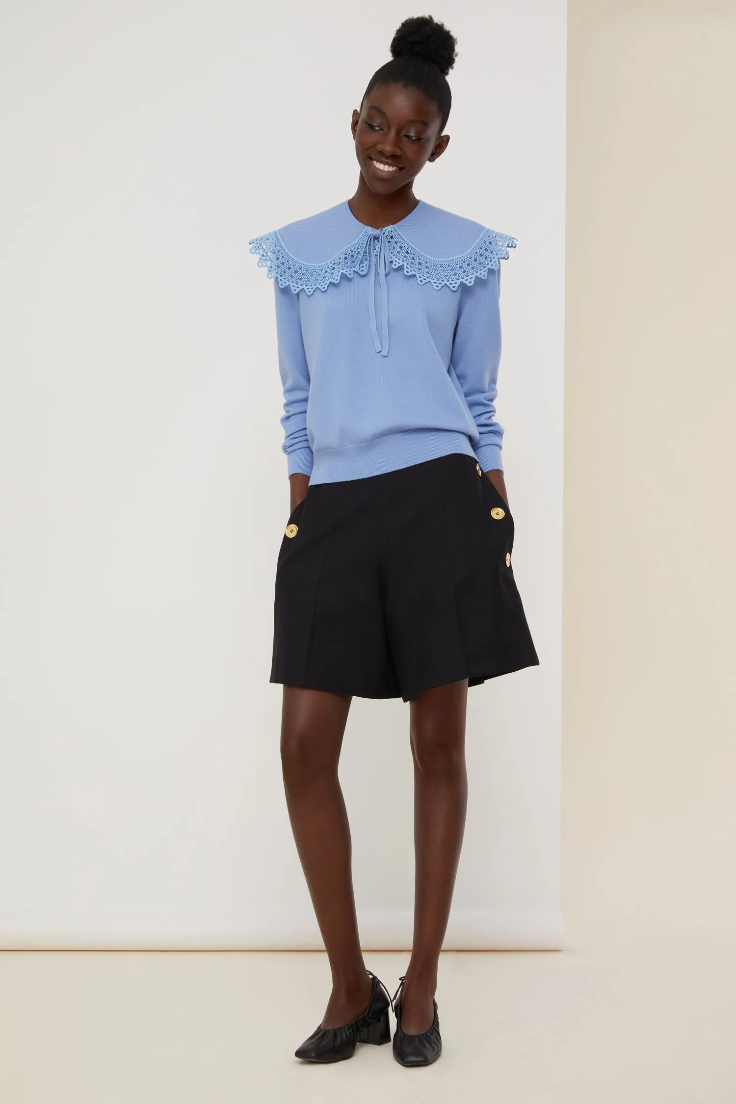 Crochet collar fine wool jumper