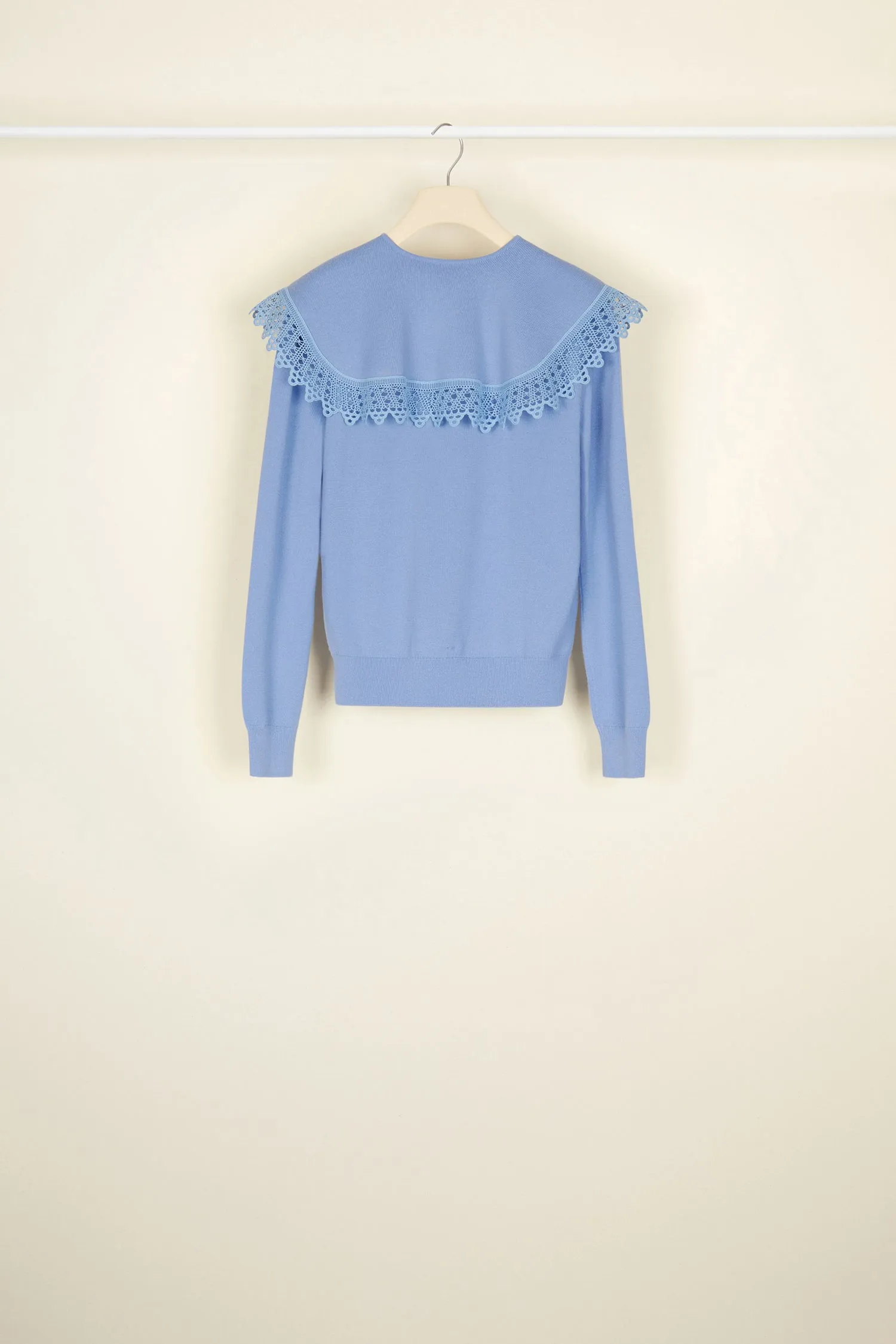 Crochet collar fine wool jumper
