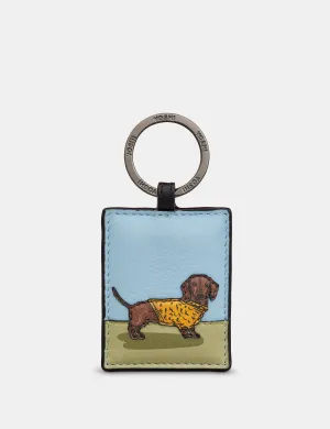 Dachshund Dog Walk Black Leather Keyring