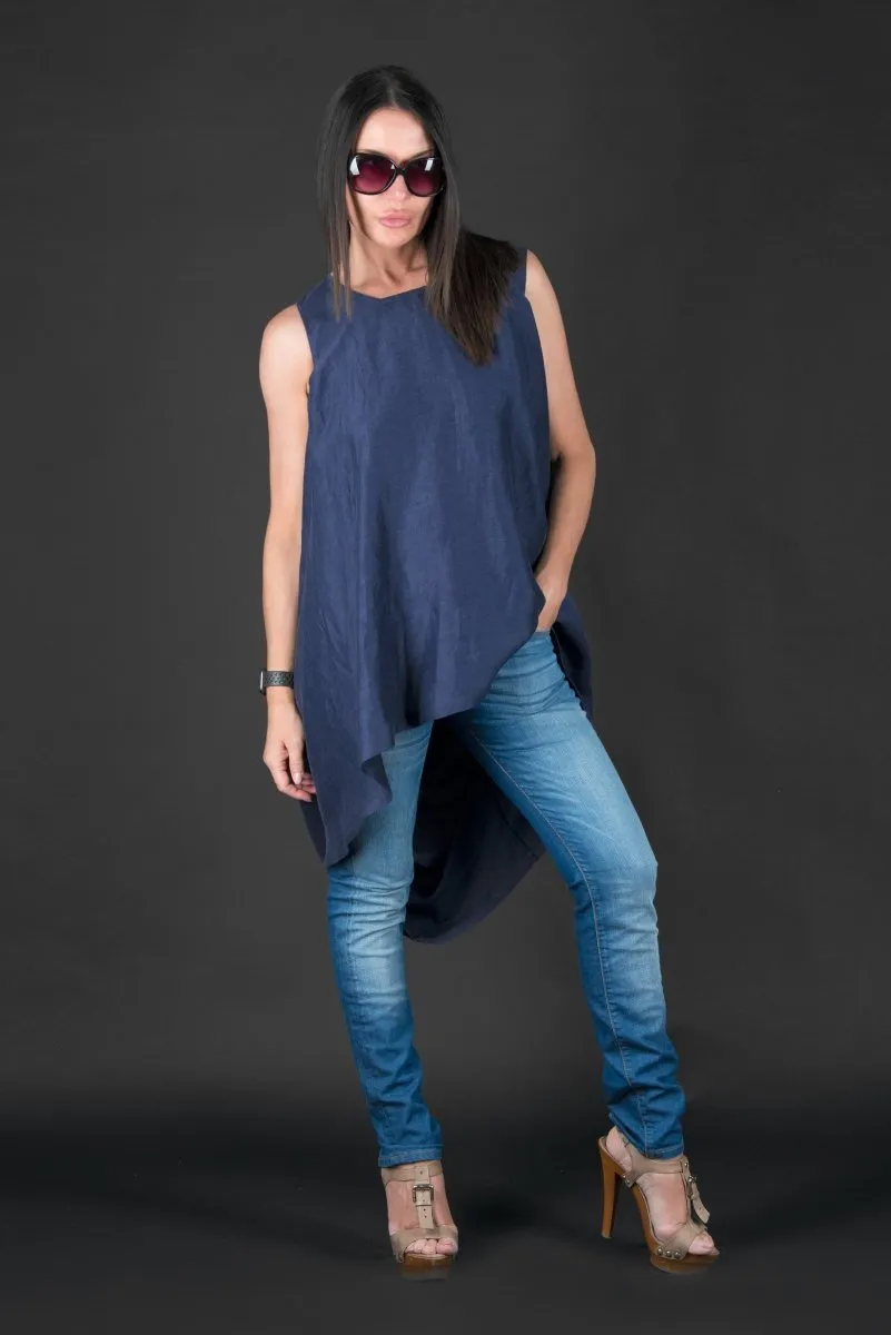 Dark blue Linen Asymmetric Tunic Judy