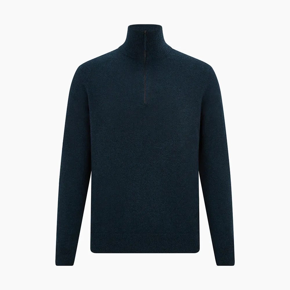 Dark Green Melange Half-Zip Cashmere Jumper