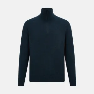 Dark Green Melange Half-Zip Cashmere Jumper