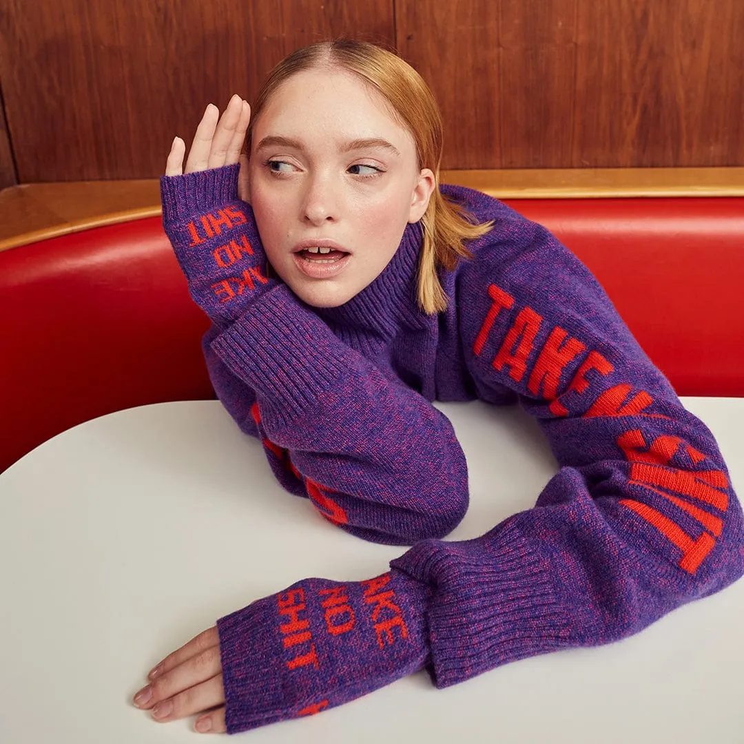 Do No Harm Take No Shit Wrist Warmers in Amethyst