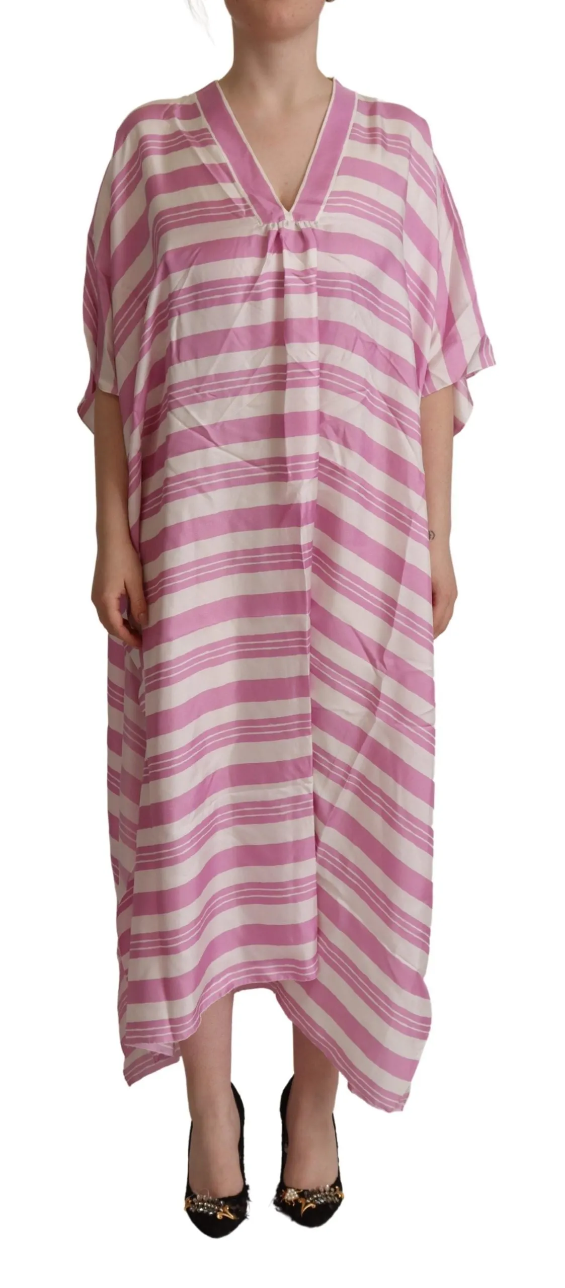 Dolce & Gabbana White Pink Tunic Silk Kaftan Cannes Dress