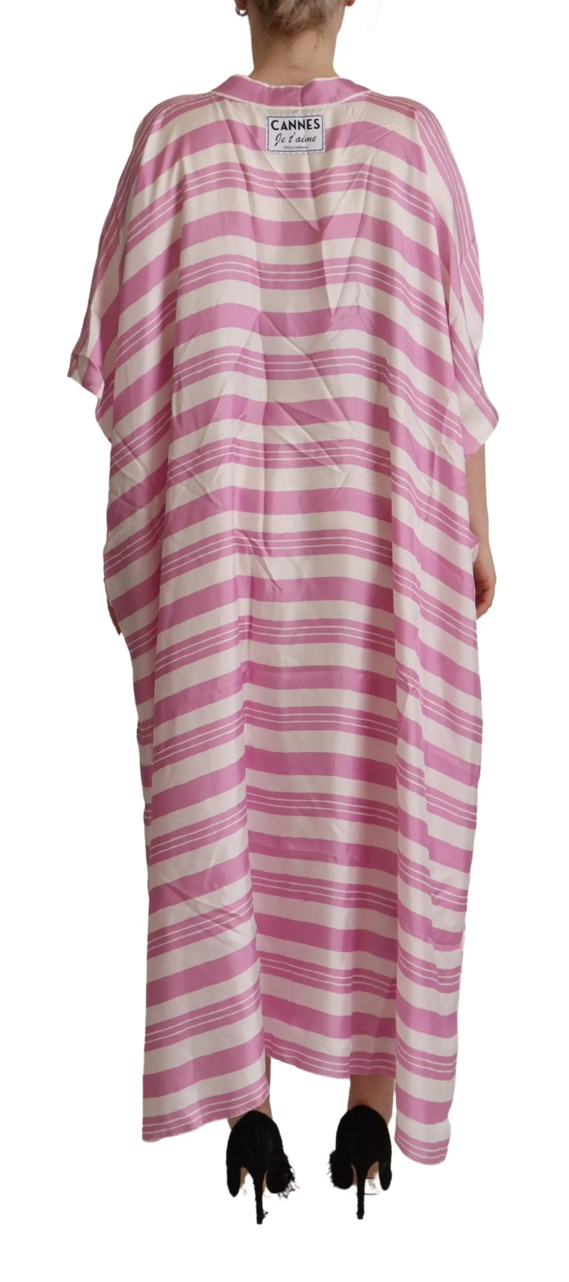 Dolce & Gabbana White Pink Tunic Silk Kaftan Cannes Dress