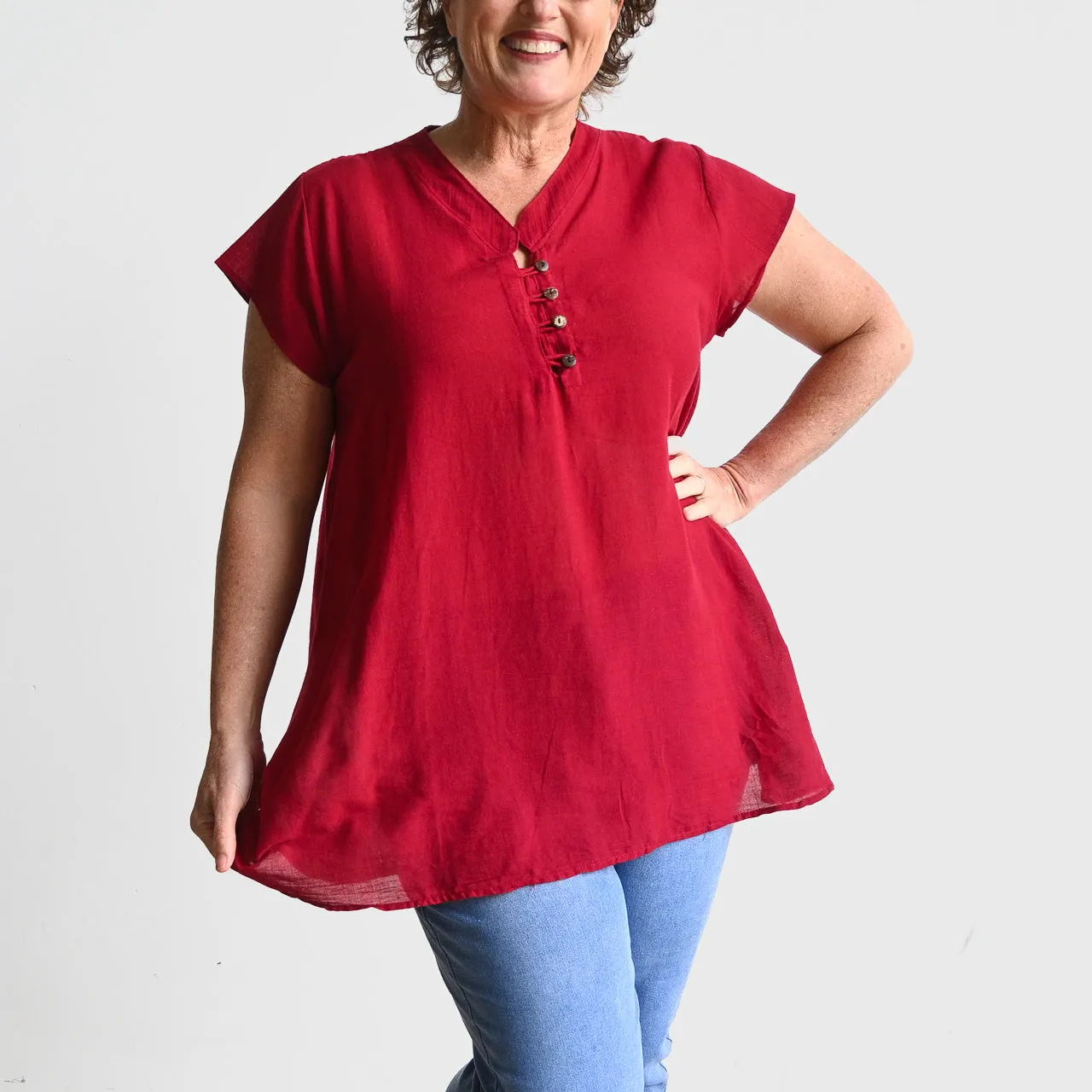 Easy Fit Cotton Cap Sleeve Tunic Top