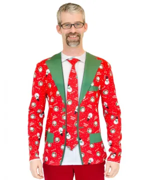 Faux Real Red Christmas Suit & Tie Shirt
