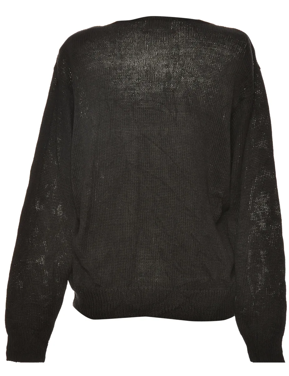 Festive Print Black Christmas Jumper - L