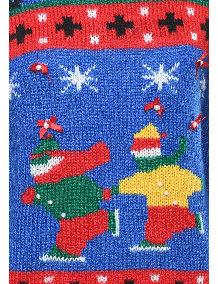Festive Print Christmas Jumper - L