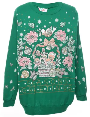 Festive Season Green Printed Christmas Sweatshirt - L