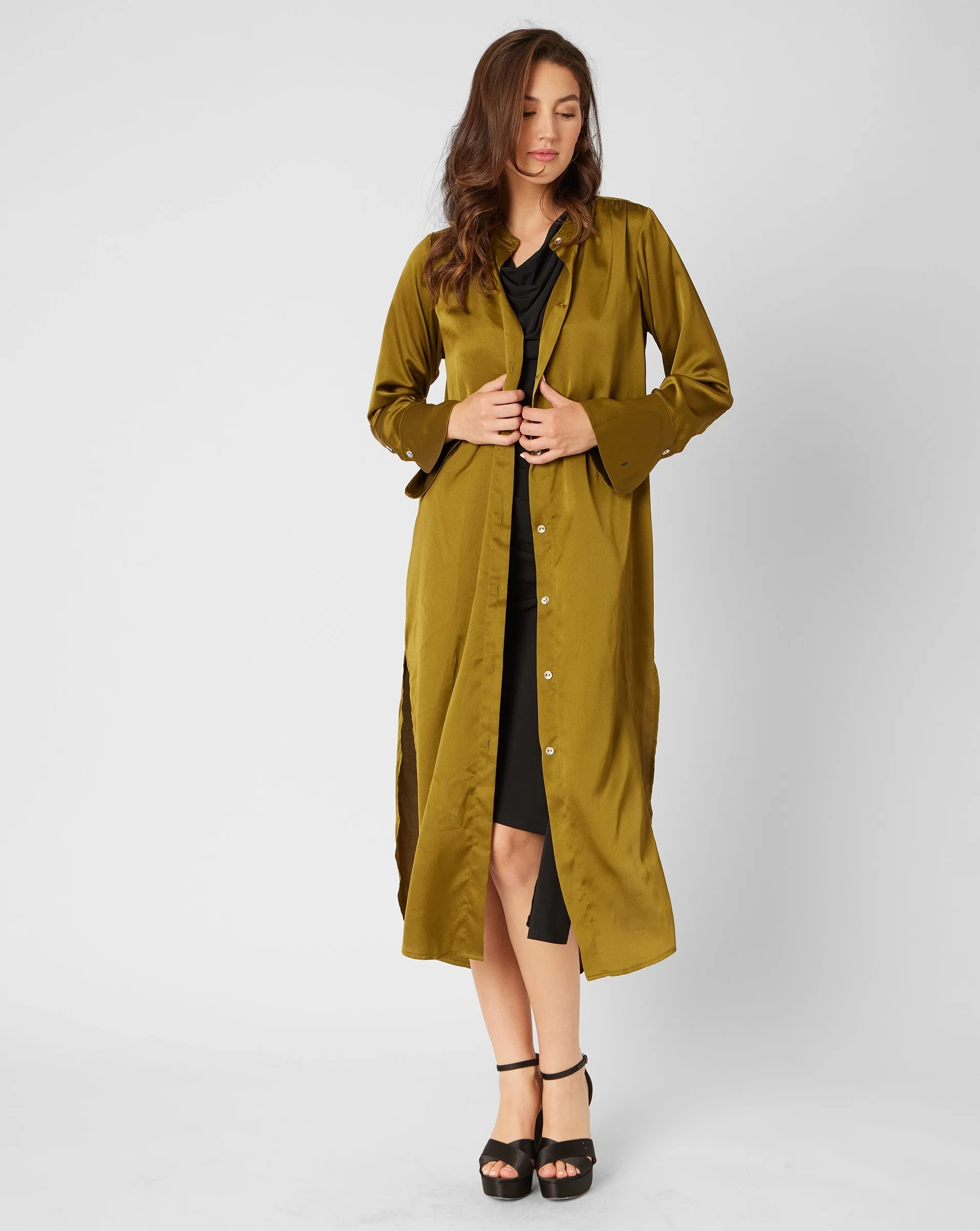 FINAL SALE - Longline Lapis Button Front Tunic