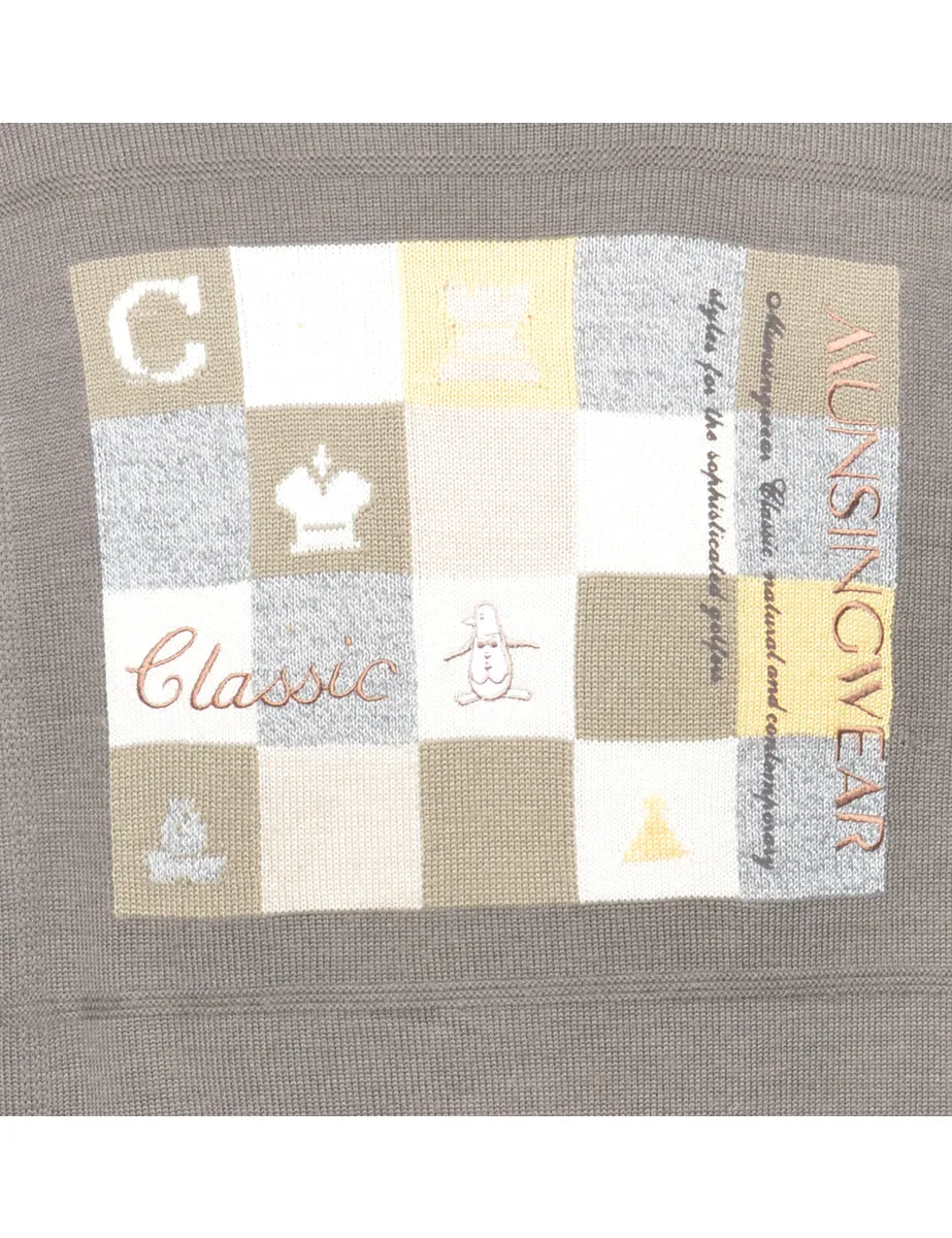 Fine Knit Grey Embroidered Jumper - L