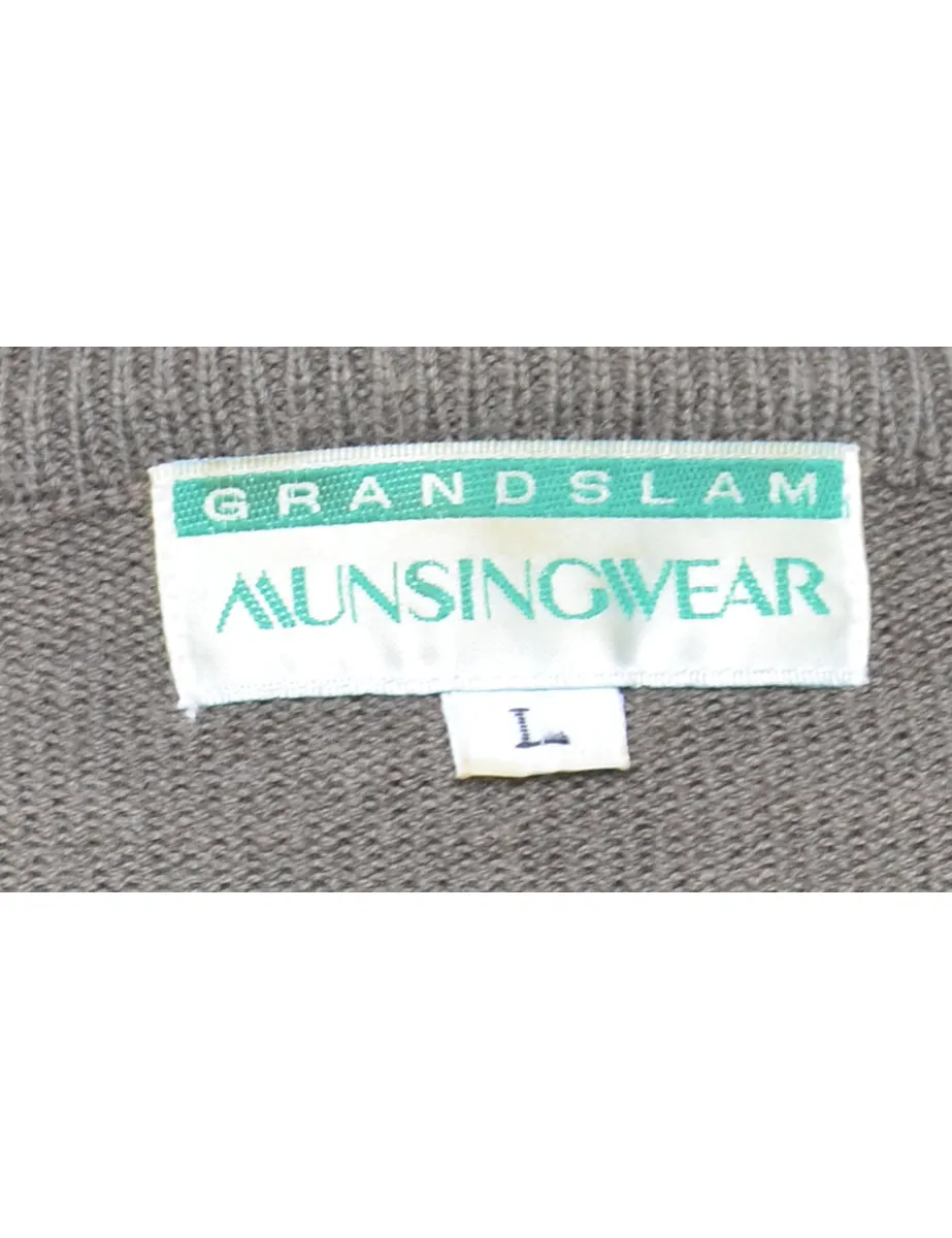 Fine Knit Grey Embroidered Jumper - L
