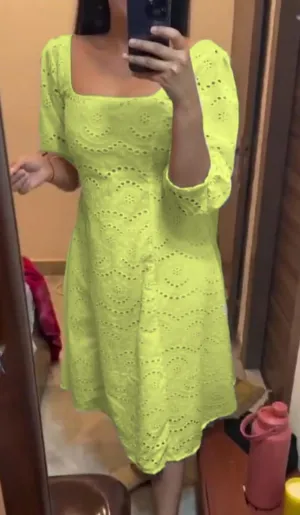 Fluorescent Green  Chikankari Pakistani Royal Hakuba Designer Ready to Wear One Piece Tunic Dress