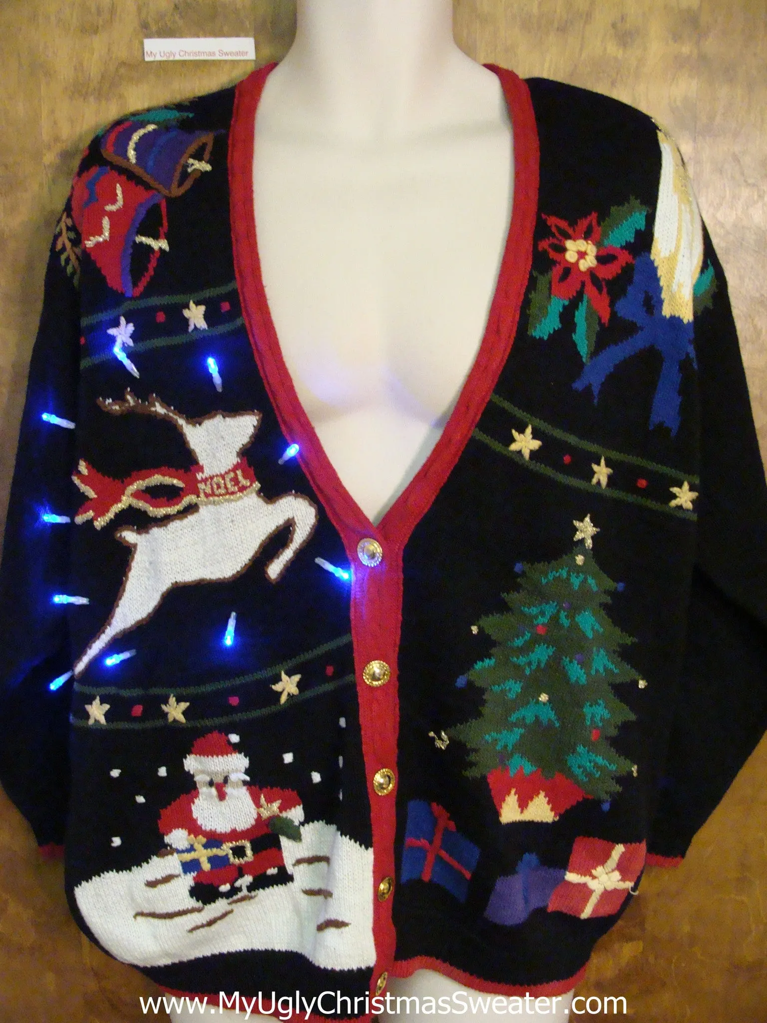 Flying Reindeer 80s Ugly Christmas Sweater with Lights