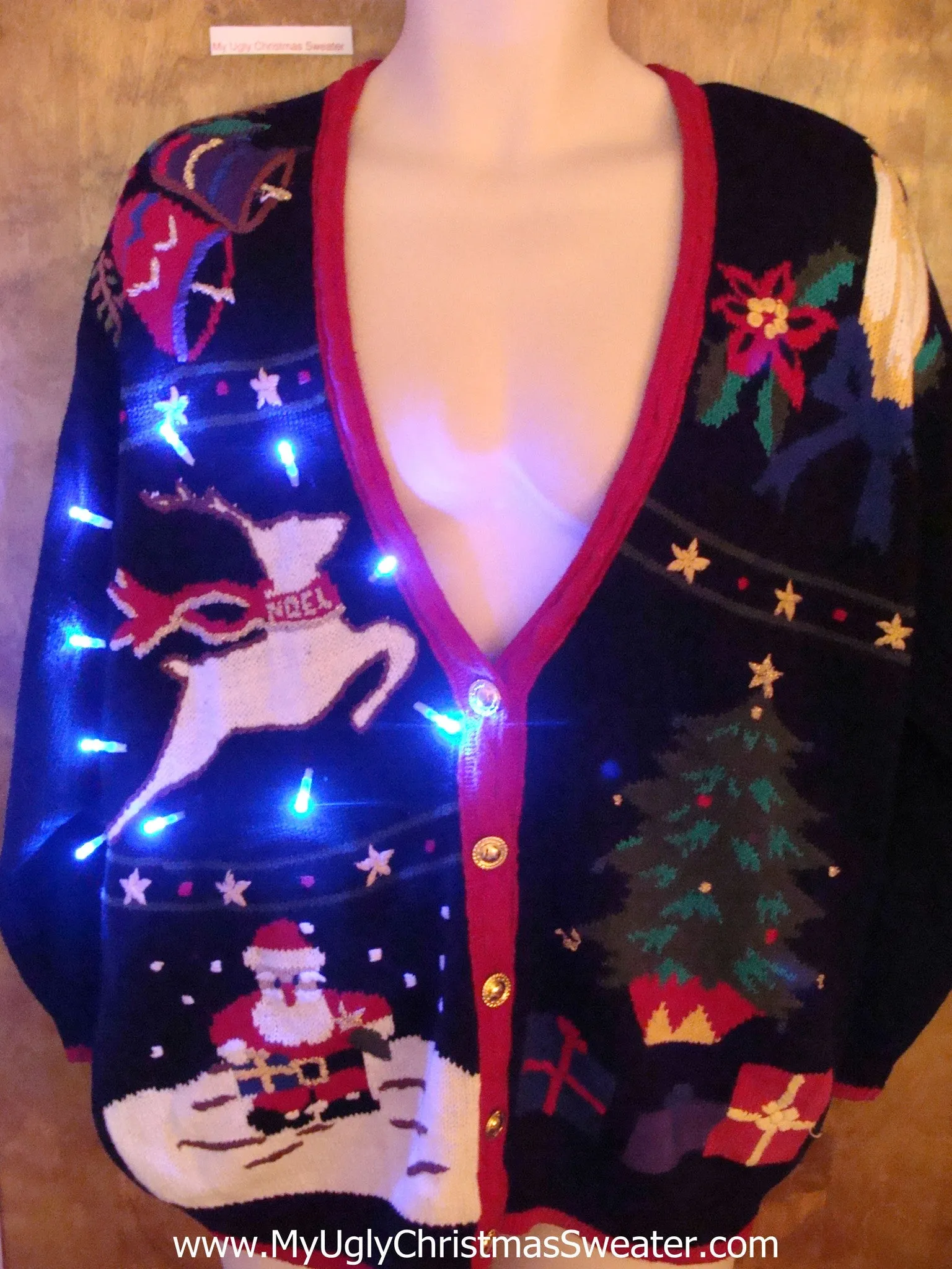 Flying Reindeer 80s Ugly Christmas Sweater with Lights