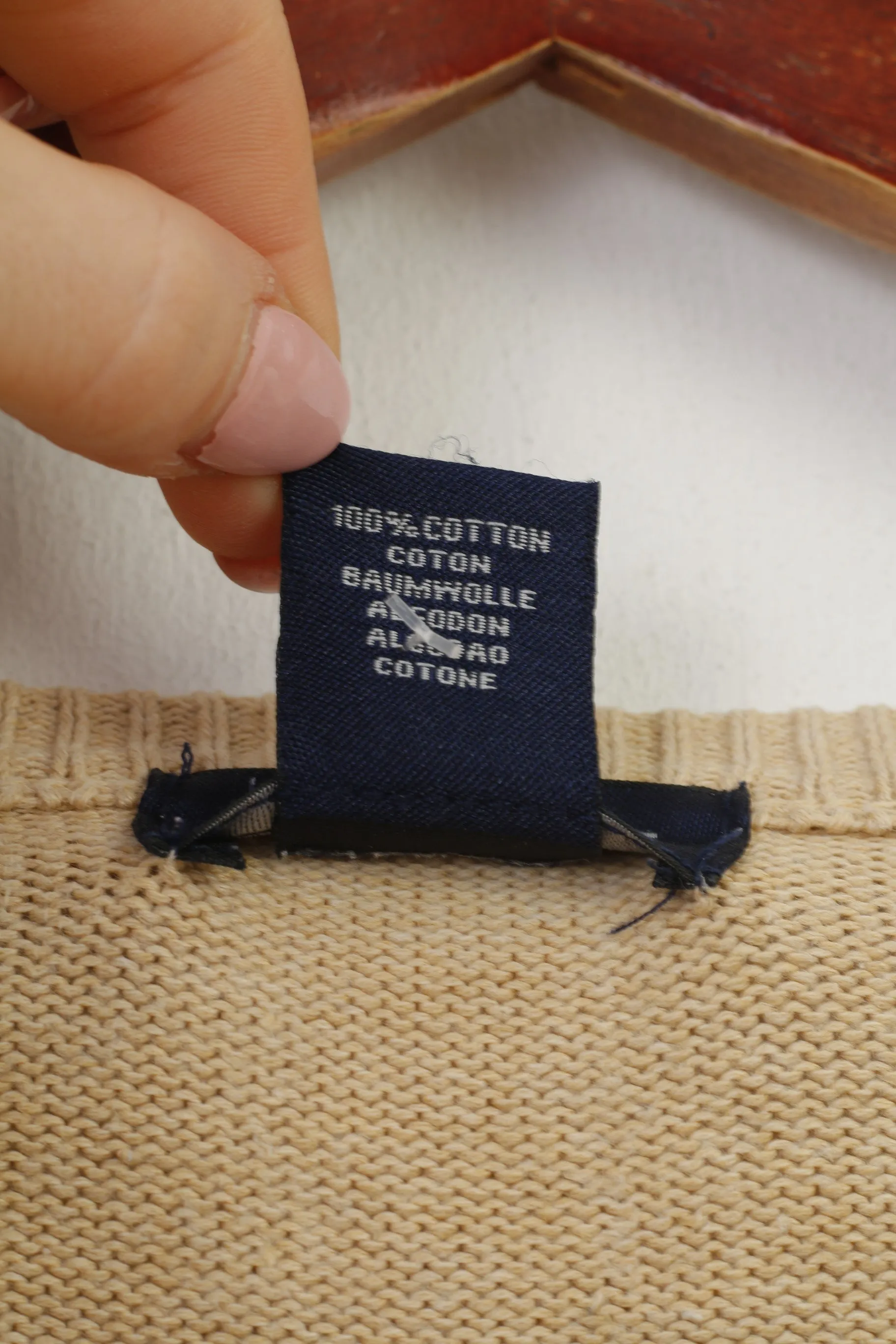 Gant Men L Jumper Beige Cotton V Neck Long Sleeve Classic Vintage Top