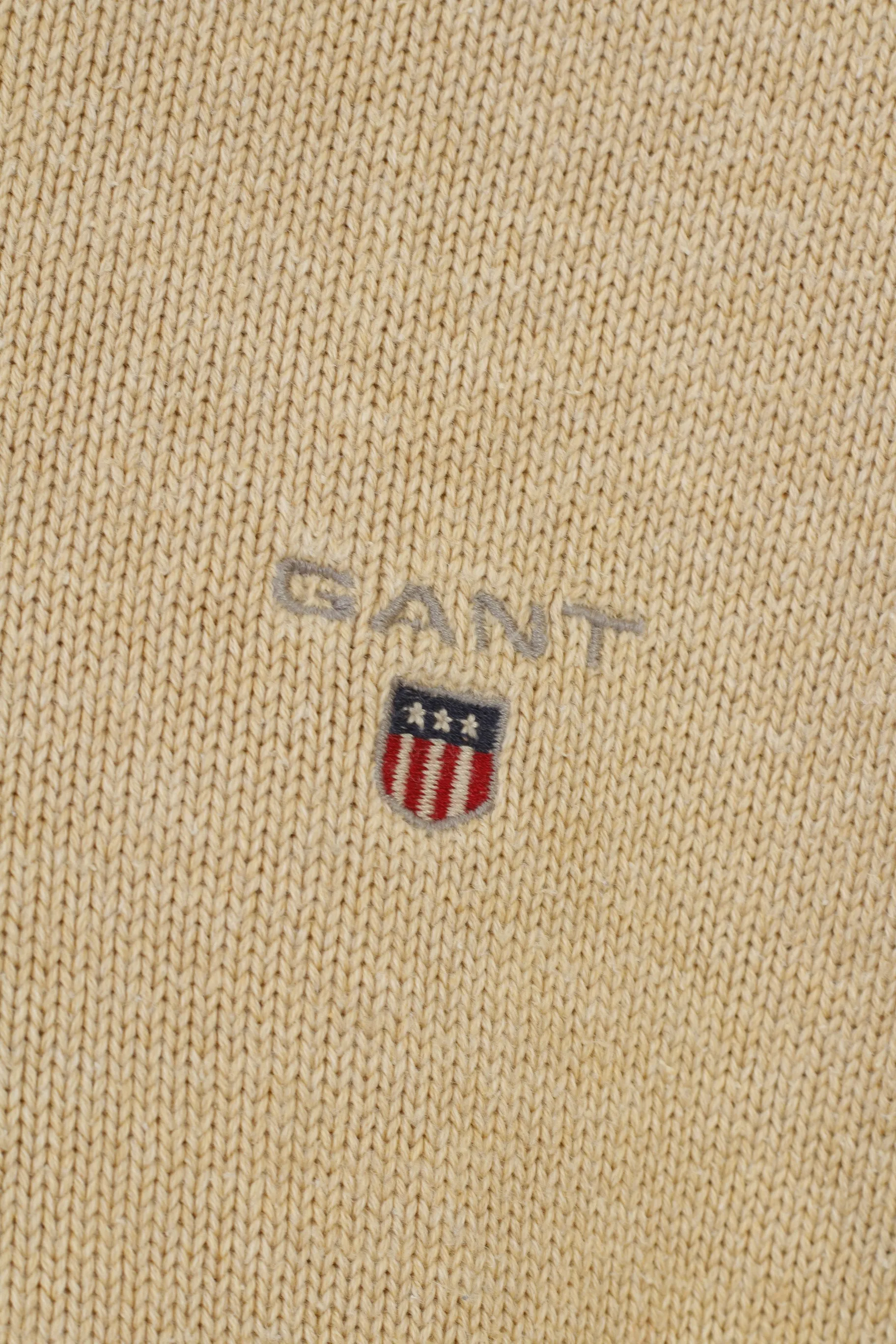 Gant Men L Jumper Beige Cotton V Neck Long Sleeve Classic Vintage Top