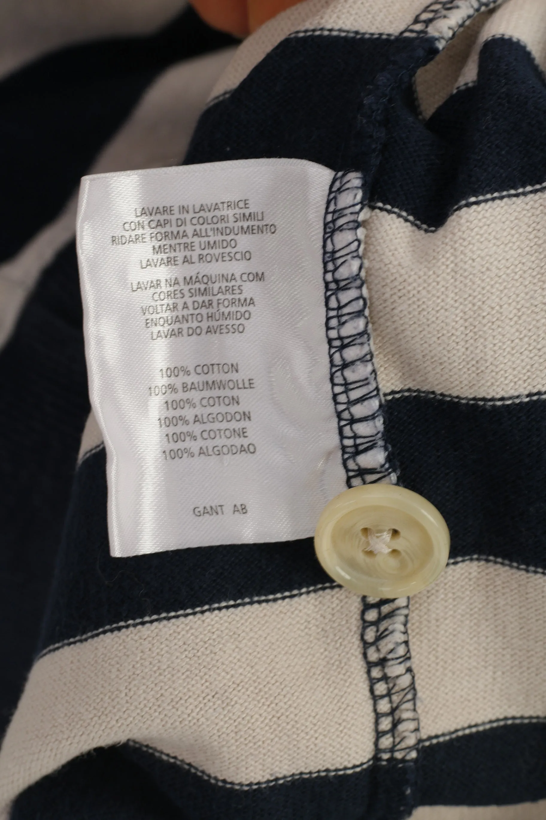 Gant Men XL (L) Jumper Navy Striped Cotton Vintage Bottoms Collar Marine Top