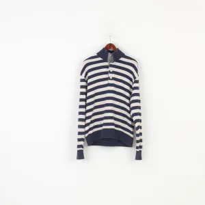 Gant Men XL (L) Jumper Navy Striped Cotton Vintage Bottoms Collar Marine Top