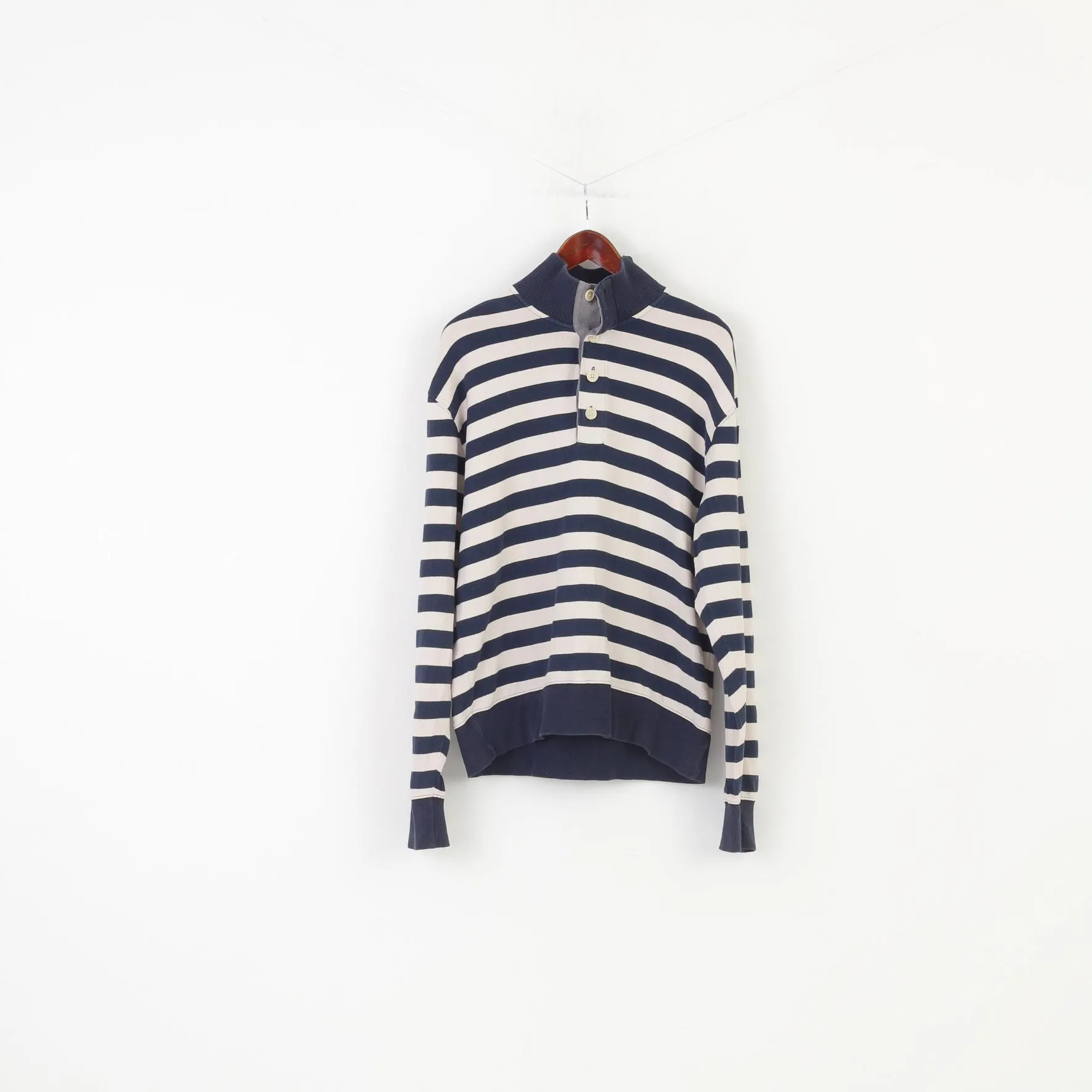 Gant Men XL (L) Jumper Navy Striped Cotton Vintage Bottoms Collar Marine Top